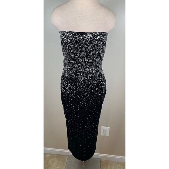 ALEX PERRY Strapless Crystal Embellished Velvet Black Midi Dress Size 2 - Picture 3 of 9